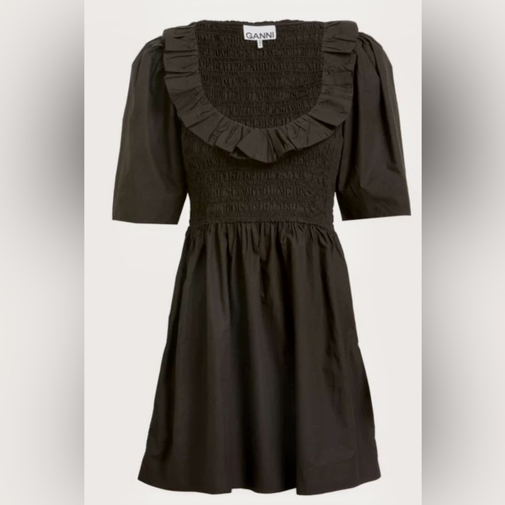 GANNI smocked organic cotton minidress small size